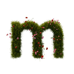3D alphabetic grass and flower, Christmas wreath letter m lowercase