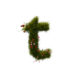 3D alphabetic grass and flower, Christmas wreath letter t lowercase