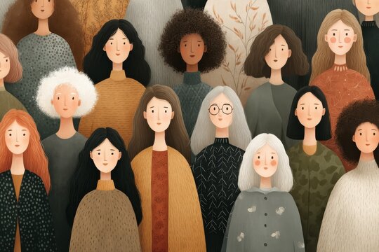 Illustration of diverse women expressing individuality in a variety of styles