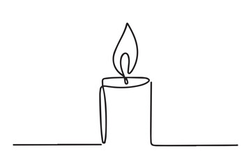 candle continuous line drawing with stylized flame icon