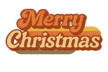 Fototapeta premium Merry christmas retro typography with groovy 70s vintage orange and brown hues on transparent background