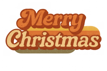 Merry christmas retro typography with groovy 70s vintage orange and brown hues on transparent background
