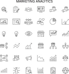 Market Research icon collection set. Containing analysis, consumer behavior, focus group, questionnaire, sampling, market segmentation, target, trends, competitor analysis icon.
