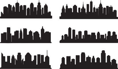 Fototapeta premium skyline city silhouettes six vector skyline icons in simple outline set