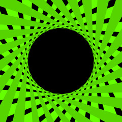 Green spiral frame background.  Sunburst with black circle copy space in the center.