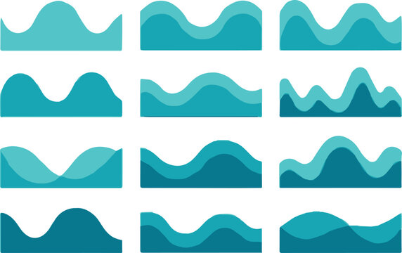 wave set of twelve layered waveform frames for data visualization