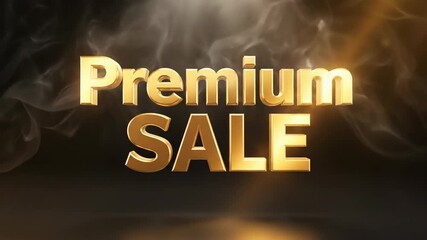 Golden premium sale 3D text on smoke background for retail campaign or special discount promotion.