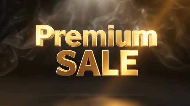 Golden premium sale 3D text on smoke background for retail campaign or special discount promotion.