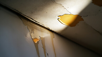 Close-up of aged surface featuring peeling paint and a rusty spot, highlighting texture and deterioration under light. Shows age and neglect.
