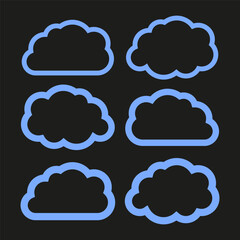 Cloud line outline set. Weather symbol Vector element. Sky shape collection. Blue stroke design.