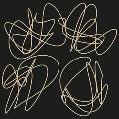 Abstract scribble lines. Chaotic curved pattern. Hand drawn Vector. Brown black background.