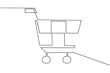 Grocery cart silhouette, continuous one line drawing, sale concept