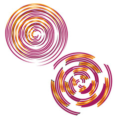 Concentric spiral circles. Vibrant abstract design. Dynamic swirl Vector motion. White background element.