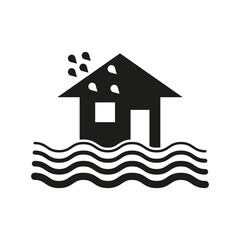 Flooded house icon. Natural disaster symbol. Water damage Vector. Home insurance concept.