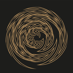 Abstract gold vortex. Dynamic spiral motion. Dark swirl Vector graphic. Luxury cosmic background.