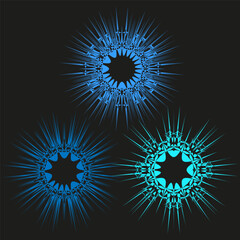 Blue cyan snowflakes. Winter star icons. Cold background Vector. Decorative frost design.