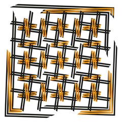 Geometric box pattern. Weaving square element. Abstract Vector texture. Orange black grid.