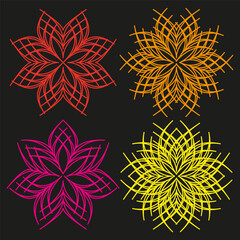 Flower petal symbols. Vibrant line icons. Dark background Vector. Bloom spring design