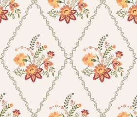 Vector Hand drawn colourful geometric flowers Motifs African boho paisley, seamless patterns with floral for fabric Ethnic Indian Pattern, textiles, clothing, wrapping paper, backdrop, banner.
