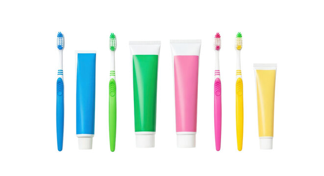 Vibrant toothbrushes and colorful toothpaste tubes ready for a fresh, clean smile and oral care routine.