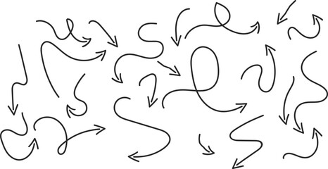 Hand Drawn Arrows Vector Set Doodle Arrow Elements Sketchy Directional Signs Simple Line on transparent background