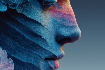 Side profile embracing vibrant artistic textures in a surreal design