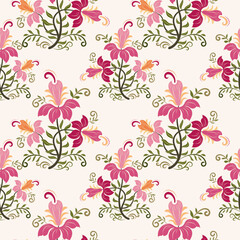 Vector Hand drawn colourful geometric flowers Motifs African boho paisley, seamless patterns with floral for fabric Ethnic Indian Pattern, textiles, clothing, wrapping paper, backdrop, banner.
