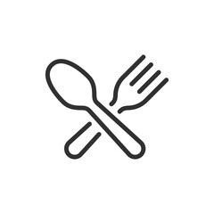 Fototapeta premium Spoon and fork crossed, linear icon. Dining symbol and food service. Line with editable stroke.