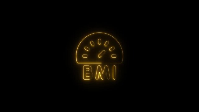 Yellow Neon BMI Gauge Icon on Black Background body mass index