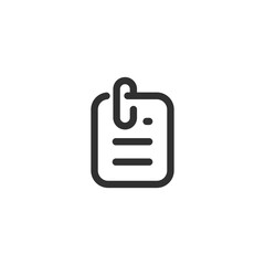 Clipboard with paperclip, linear icon. Task management and attachment. Line with editable stroke.