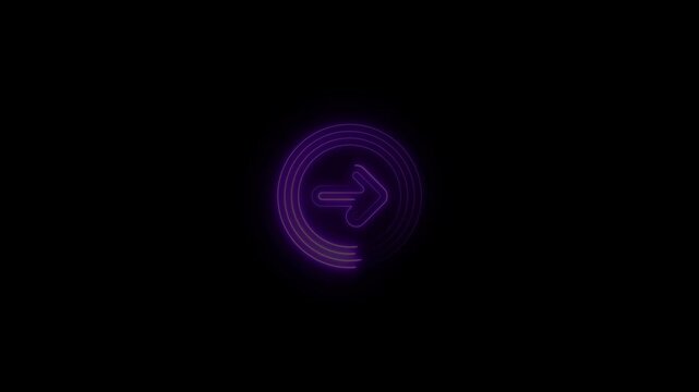 Neon purple arrow in a circular progress bar on black