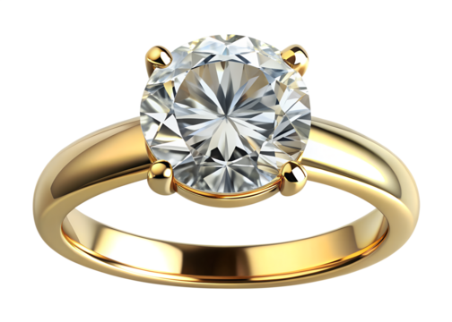 Classic gold engagement ring isolated on transparent background, a symbol of love and commitment