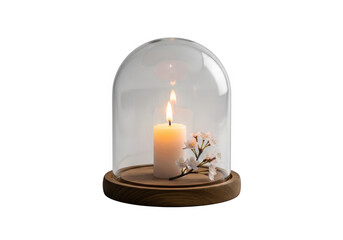 Candle in glass dome isolated on transparent background