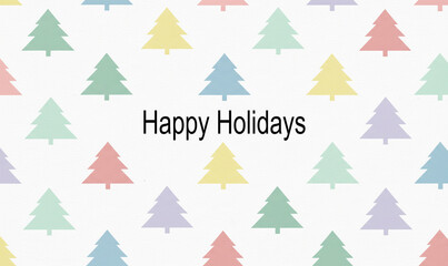 Pastel Evergreen Forest Pattern Framing a Modern Holiday Greeting. Minimal Christmas Artwork with Gentle Colors and Peaceful Cheer.