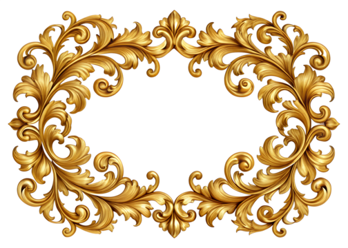 An ornate golden frame isolated on transparent background, perfect for adding a touch of elegance