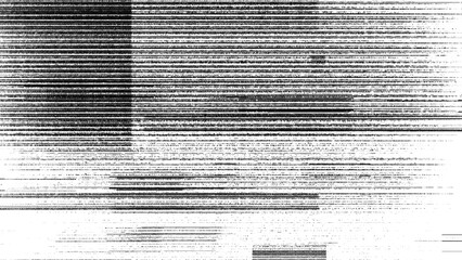 Black and white glitch texture background with horizontal lines isolated on transparent background