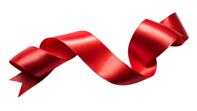 Elegant red satin ribbon isolated on transparent background, perfect for gift wrapping and decoration