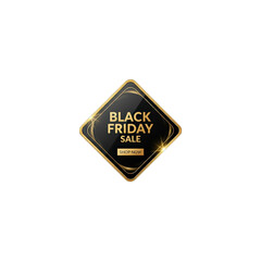 Luxury black and gold black friday sale sticker with shop now button isolated on transparent background