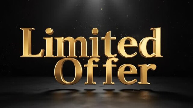 Golden limited offer text with smoke and spotlight for retail sale promotion. Discount advertising for cyber monday and holiday shopping.