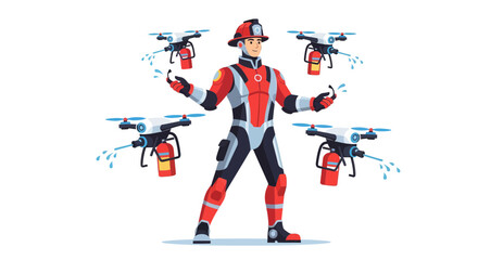 Fototapeta premium Firefighter Utilizes Drone Technology For Enhanced Firefighting Operations And Emergency Response