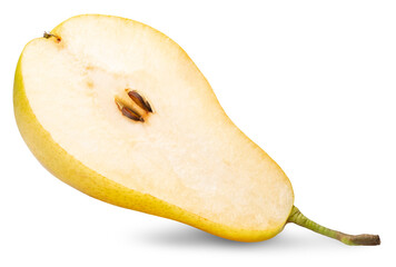 half of sweet yellow pear isolated on white background. Clipping path