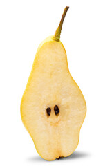 half of sweet yellow pear isolated on white background. Clipping path
