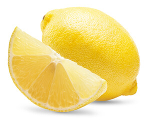 lemon with slice isolated on white background. Clipping path