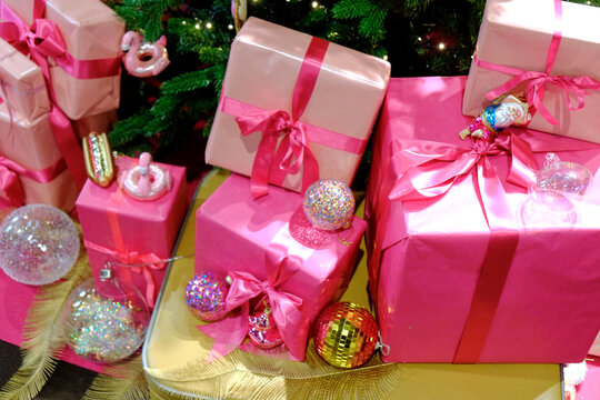 Paris, France, Europe. Holiday gifts wrapped for Christmas.