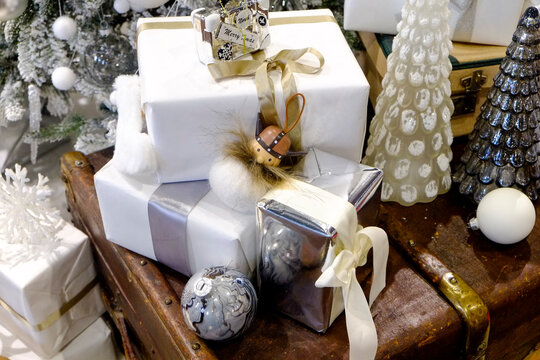 Paris, France, Europe. Holiday gifts wrapped for Christmas.
