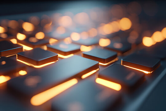 Glowing orange backlit keyboard close-up
