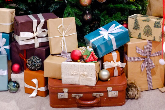 Paris, France, Europe. Holiday gifts wrapped for Christmas.