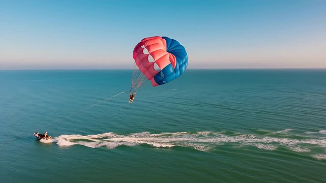 Parasailing Adventure Over Turquoise Ocean with Speedboat Below parachute water sport