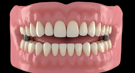 Obraz premium Realistic dental model displaying full upper and lower dentures with natural tooth appearance