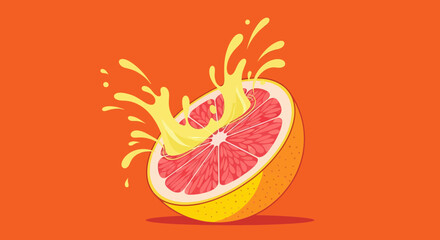 Fototapeta premium Fresh Grapefruit Sliced With Juice Splash Against Vibrant Orange Background